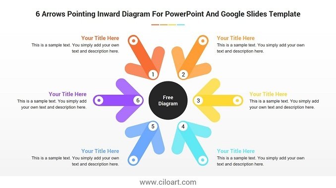 Free 6 Arrows Pointing Inward Diagram For PowerPoint And Google Slides Template